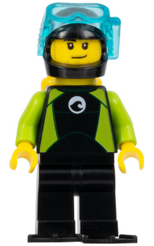 Minifig cty0958 - Diver - Male, Black Flippers and Wetsuit with White Logo, Yellow Scuba Tank - De BrickPlaats