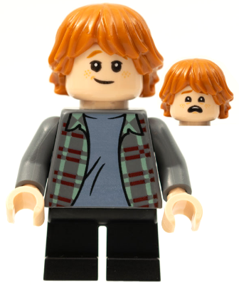 Minifig hp280 - Ron Weasley - Plaid Shirt, Black Short Legs - De BrickPlaats