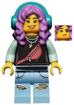 Minifig hs072 - Parker L. Jackson - Black Top with Headphones (Smile / Grumpy) - De BrickPlaats