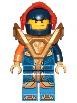 Minifig nex140 - Clay Moorington - Dark Blue Helmet, Trans-Neon Orange Visor, Pearl Gold Armor - De BrickPlaats