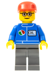 Minifig oct053 - Octan - Blue Oil, Dark Bluish Gray Legs, Red Cap, Glasses - De BrickPlaats