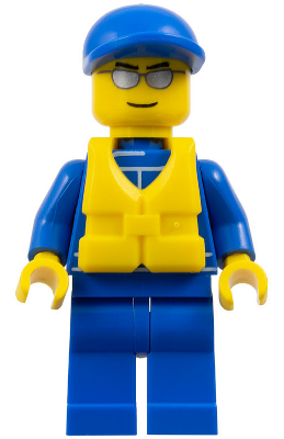 Minifig oct056a - Octan - Blue Oil, Blue Legs, Life Jacket with Center Buckle, Blue Short Bill Cap - De BrickPlaats