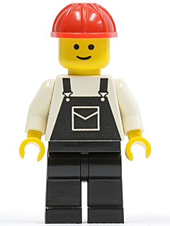 Minifig ovr007 - Overalls Black with Pocket, Black Legs, Red Construction Helmet - De BrickPlaats