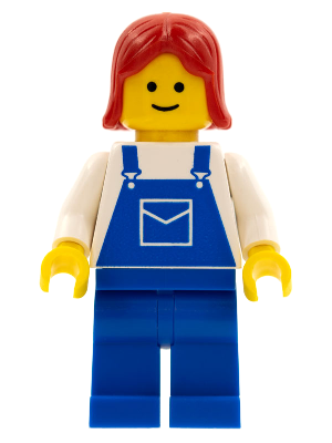 Minifig ovr029 - Overalls Blue with Pocket, Blue Legs, Red Female Hair - De BrickPlaats