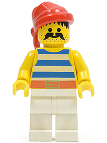 Minifig pi073 - Pirate Blue / White Stripes Shirt, White Legs, Red Bandana - De BrickPlaats