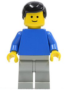 Minifig pln074 - Plain Blue Torso with Blue Arms, Light Gray Legs, Black Male Hair - De BrickPlaats