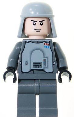Minifig sw0261 - Imperial Officer with Battle Armor (Captain / Commandant / Commander) - Dark Bluish Gray Legs, Smirk - De BrickPlaats