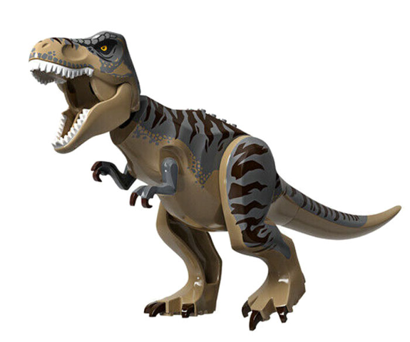 Part trex08 - Dinosaur Tyrannosaurus rex with Dark Bluish Gray Back and Dark Brown Markings - De BrickPlaats
