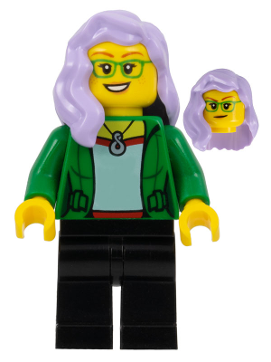 Minifig twn447 - Woman, Green Jacket, Lavender Hair - De BrickPlaats